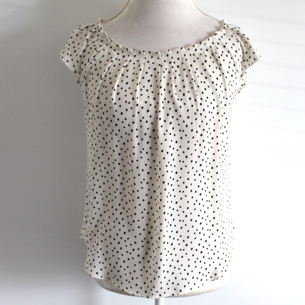 LC LAUREN CONRAD Top Blouse WHITE & BLACK dots XS